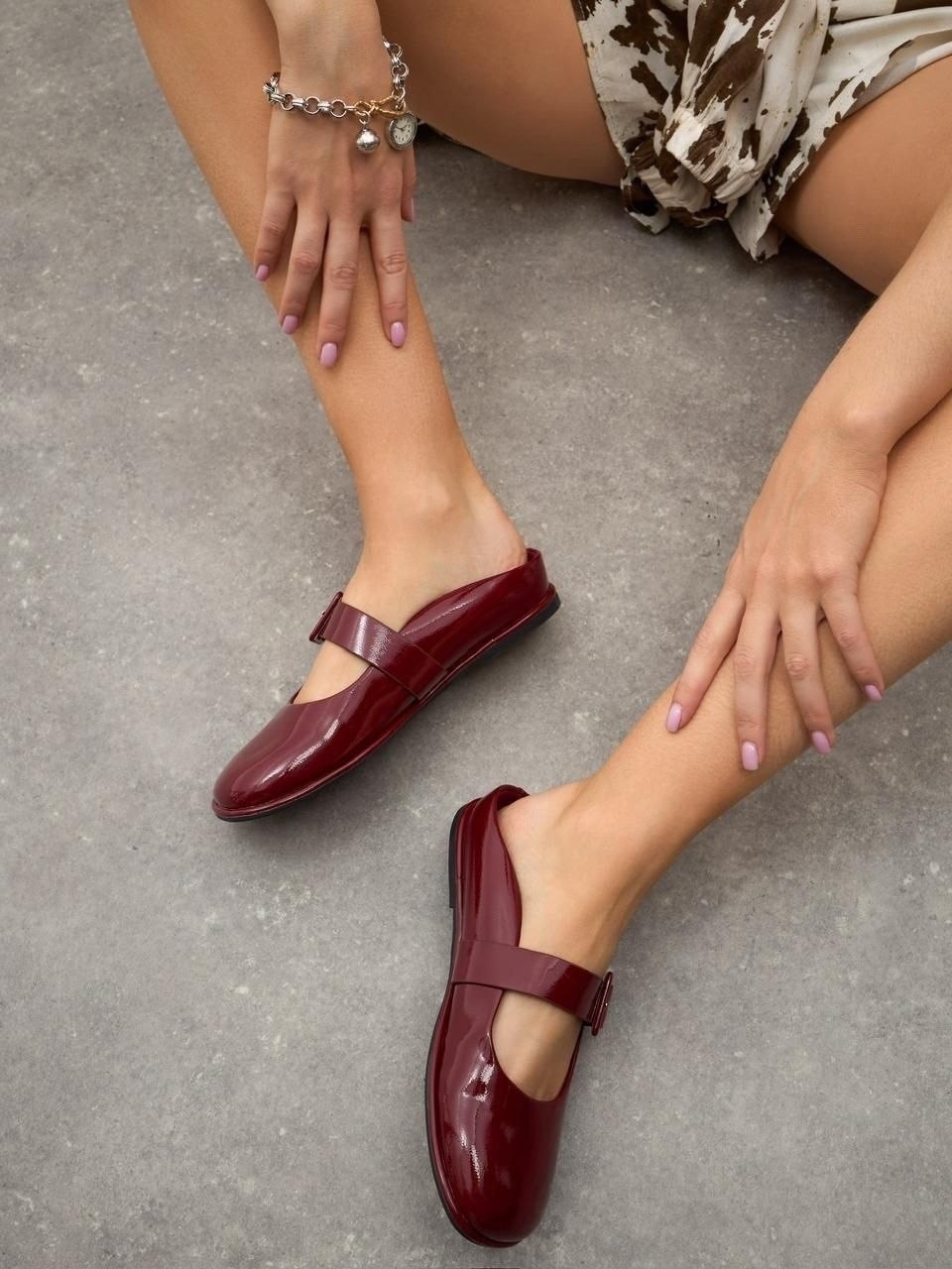 туфли лаковые на невысоком каблуке мери джейн с ремешком el monti,,туфли мэри джейн 2026,женская ,бордовые туфли