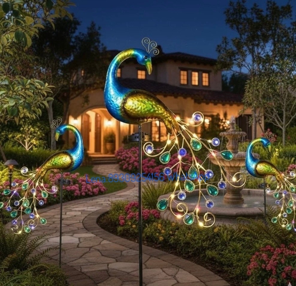 декоративные садовые светильники,павлин,павлин из металла,павлин из металла для сада,светильники садовые