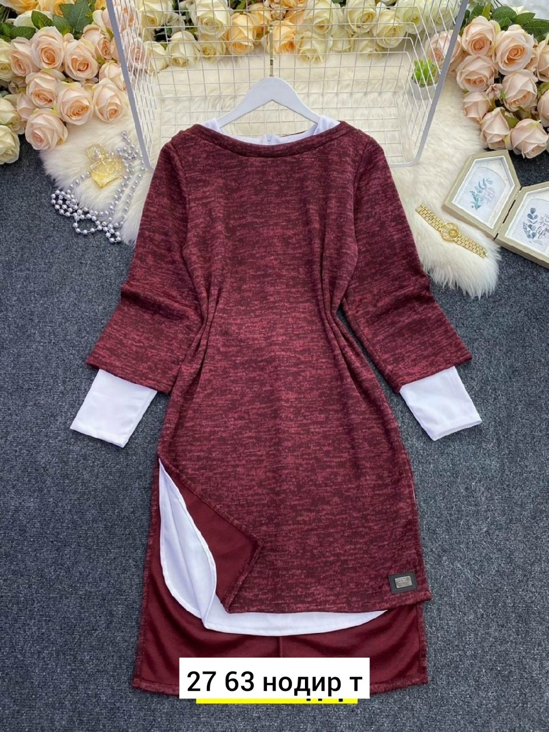 платье двойка с туникой синее,платье 👗,платье трикотажное женское,платья двойка,платье туника