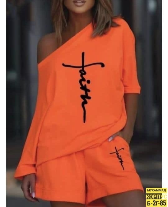 летние костюмы,летний женский костюм,оранжевый костюм,стильный летний костюм,костюм женский с шортами