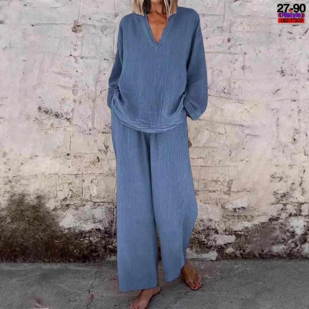 женский модный однотонный костюм zanzea,модный однотонный костюм zanzea с длинным рукавом,брючный костюм повседневный,брюки широкого кроя,женский брючный костюм