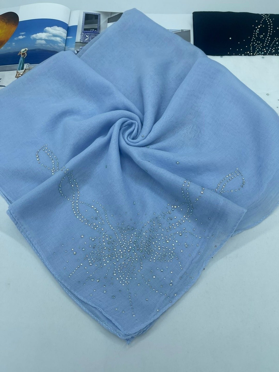 белый платок,новинки платок,платки женские,платок со стразами,красивый платок