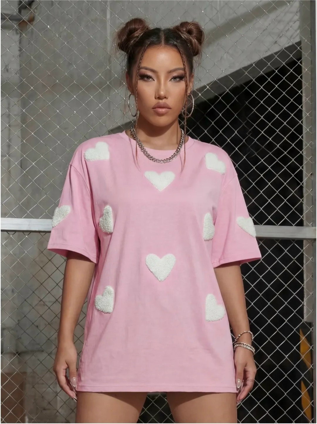 женская футболка,футболка с сердечками,футболка оверсайз "сердечки",футболка оверсайз с сердцами,белая футболка оверсайз