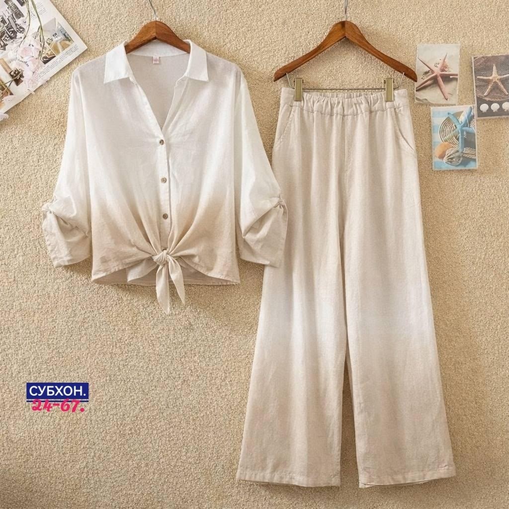костюм с брюками,костюм льняной,льняные брюки,комплект одежды,бежевый брючный костюм
