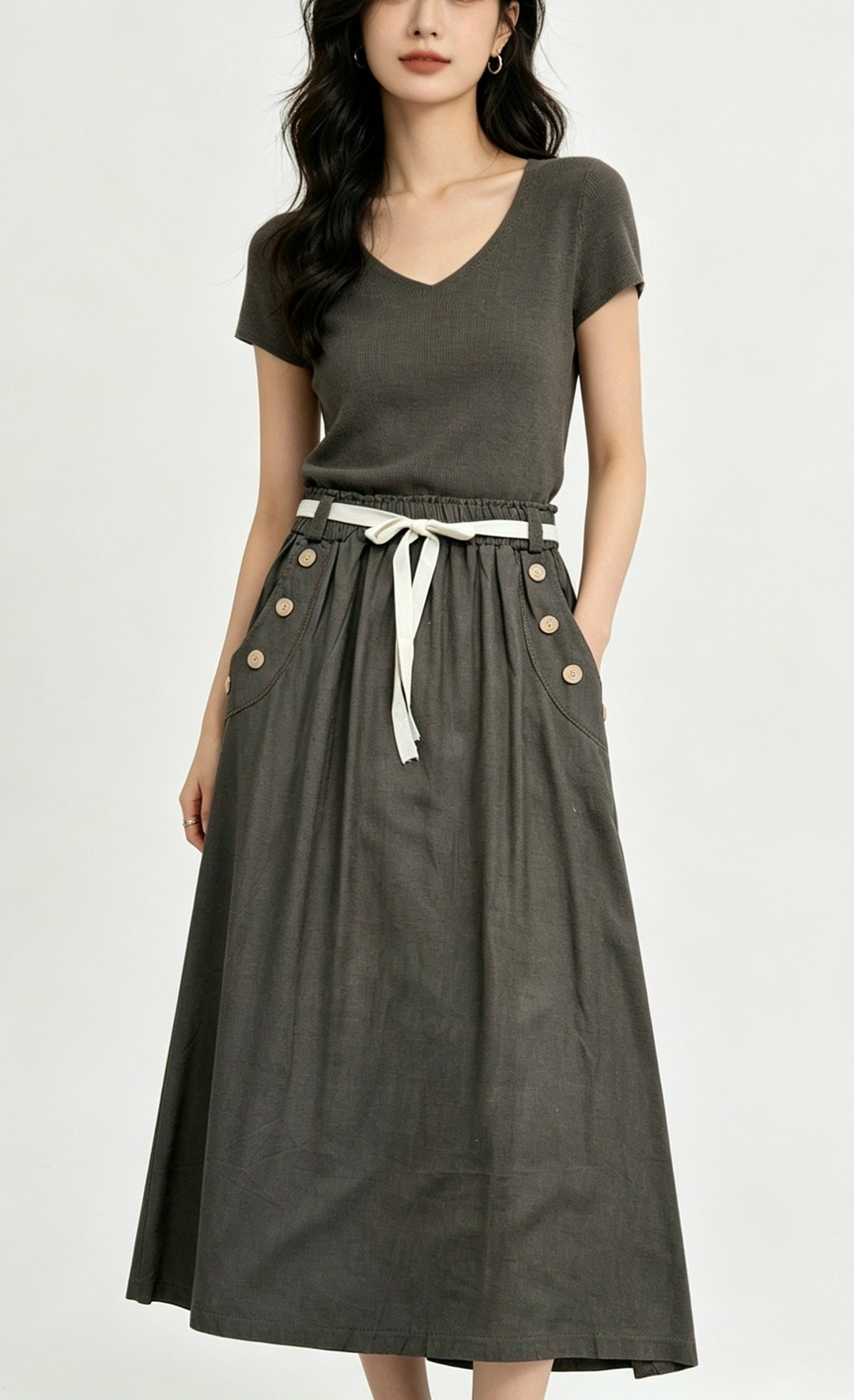 юбка с поясом,юбка,юбка миди,юбка хаки,юбка на пуговицах