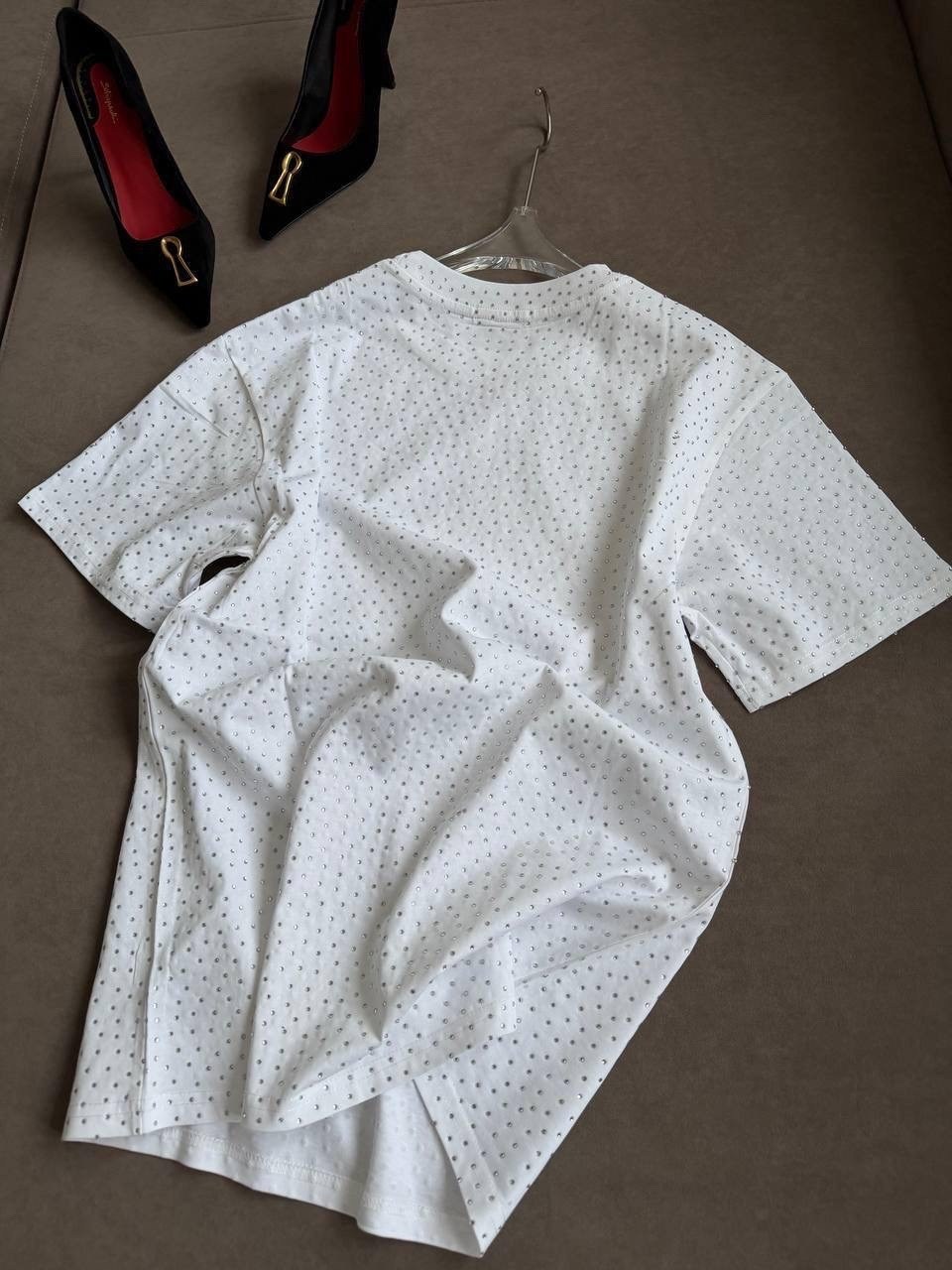 футболка женская оверсайз белая со стразами g&m brand,футболка оверсайз со стразами удлиненная нарядная got u,футболка женская белая,женская футболка,женская футболка оверсайз со стразами