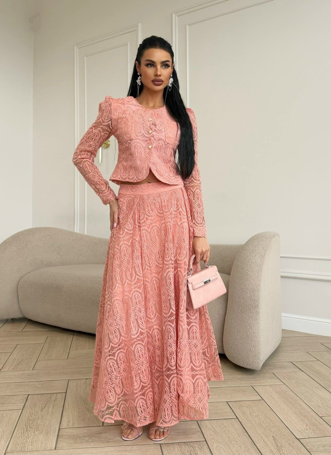 жакет, юбка мода юрс 2319 розовый,костюм в стиле шанель,кружевная юбка,костюм с юбкой 2319 розовый мода-юрс,юбочный костюм мода юрс 2319 розовый