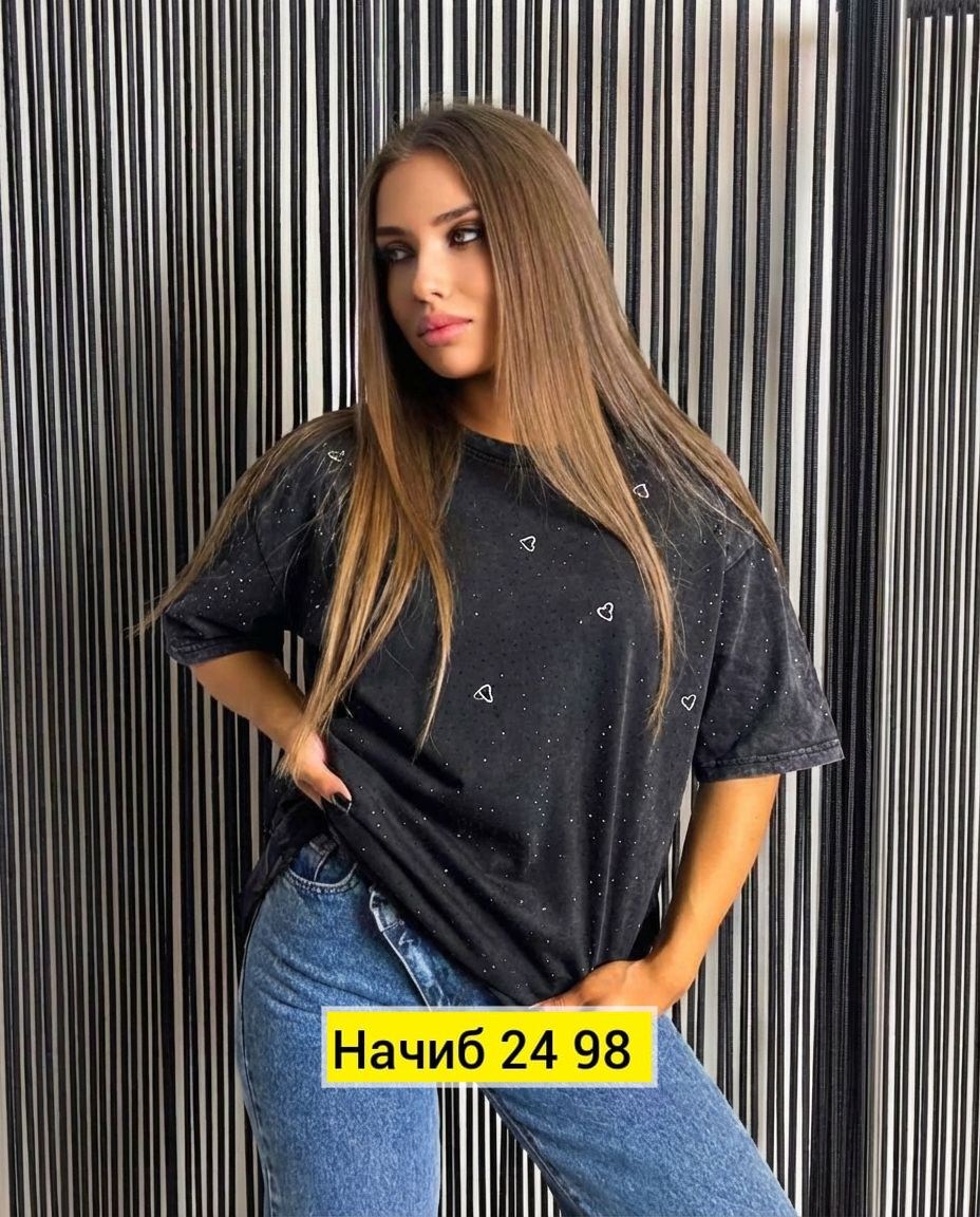 женская футболка,футболки женские оверсайз,женская футболка оверсайз со стразами,футболка женская оверсайз со стразами fineness,футболка оверсайз с