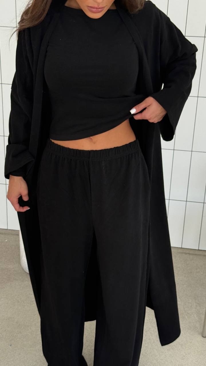 костюм тройка: кардиган, топ, брюки палаццо (плотный хлопок),костюм с брюками палаццо,костюм с брюками,летние костюмы,костюм женский