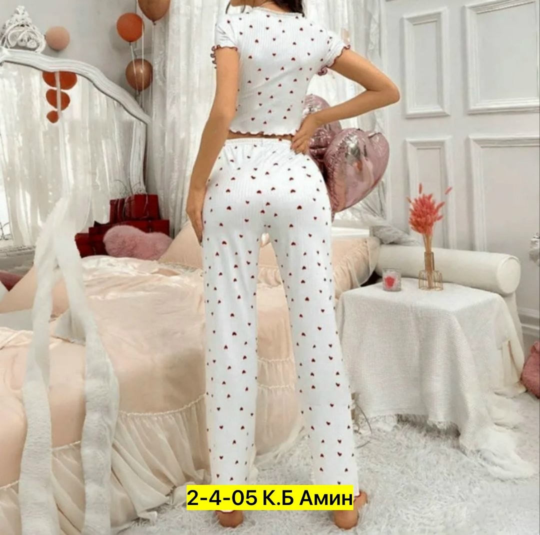женские пижамные комплекты,пижамы для женщин,пижама женская с брюками m,l,xl,xxl,с сердечками,женская пижама,женская пижама с принтом и бантиком