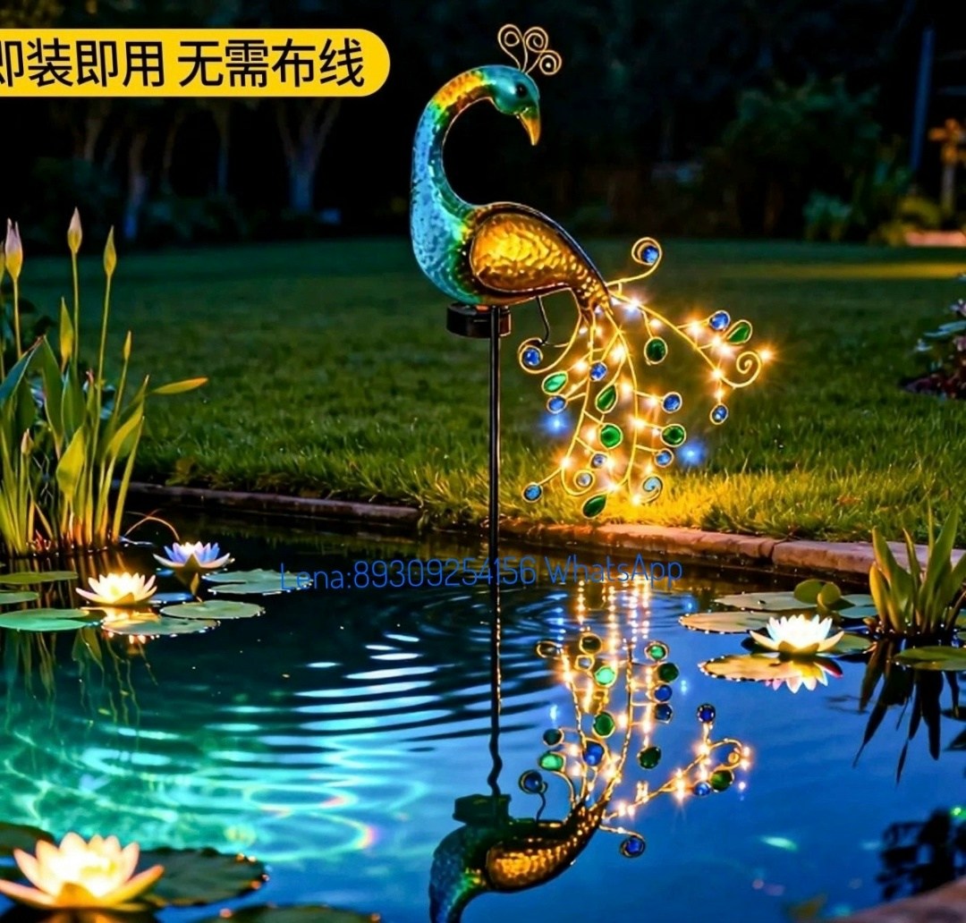 декоративные садовые светильники,павлин,павлин из металла,павлин из металла для сада,светильники садовые