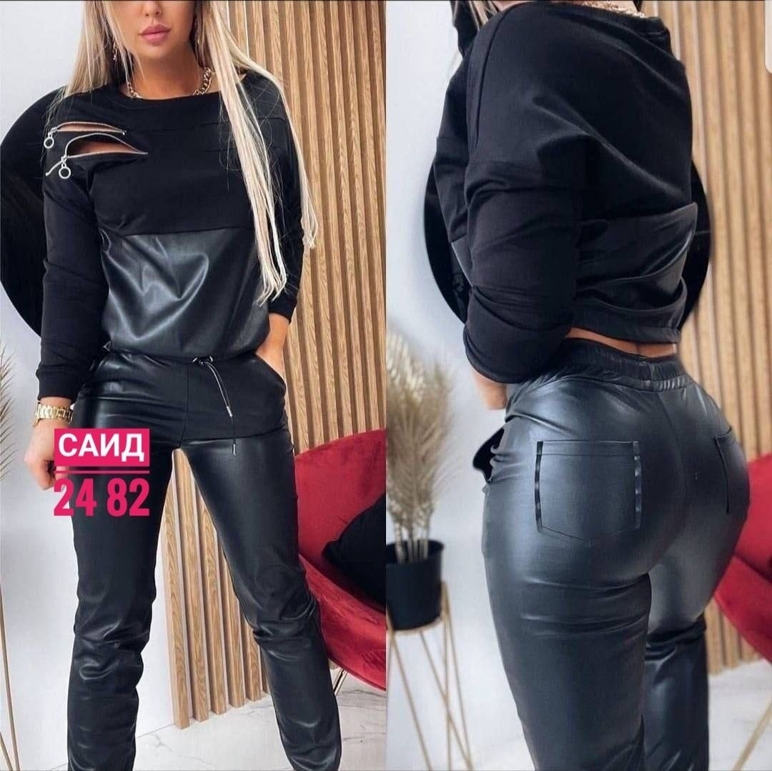 костюм из экокожи женский,костюм экокожа с брюками женский,спортивные женские костюмы,костюм эко кожа,костюм с кожаными брюками