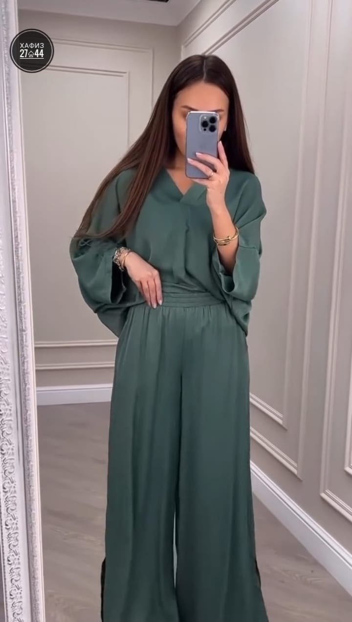 женский костюм,брючные костюмы женские,женский однотонный костюм с круглым вырезом и рукавом "летучая мышь",костюм с жакетом и брюками