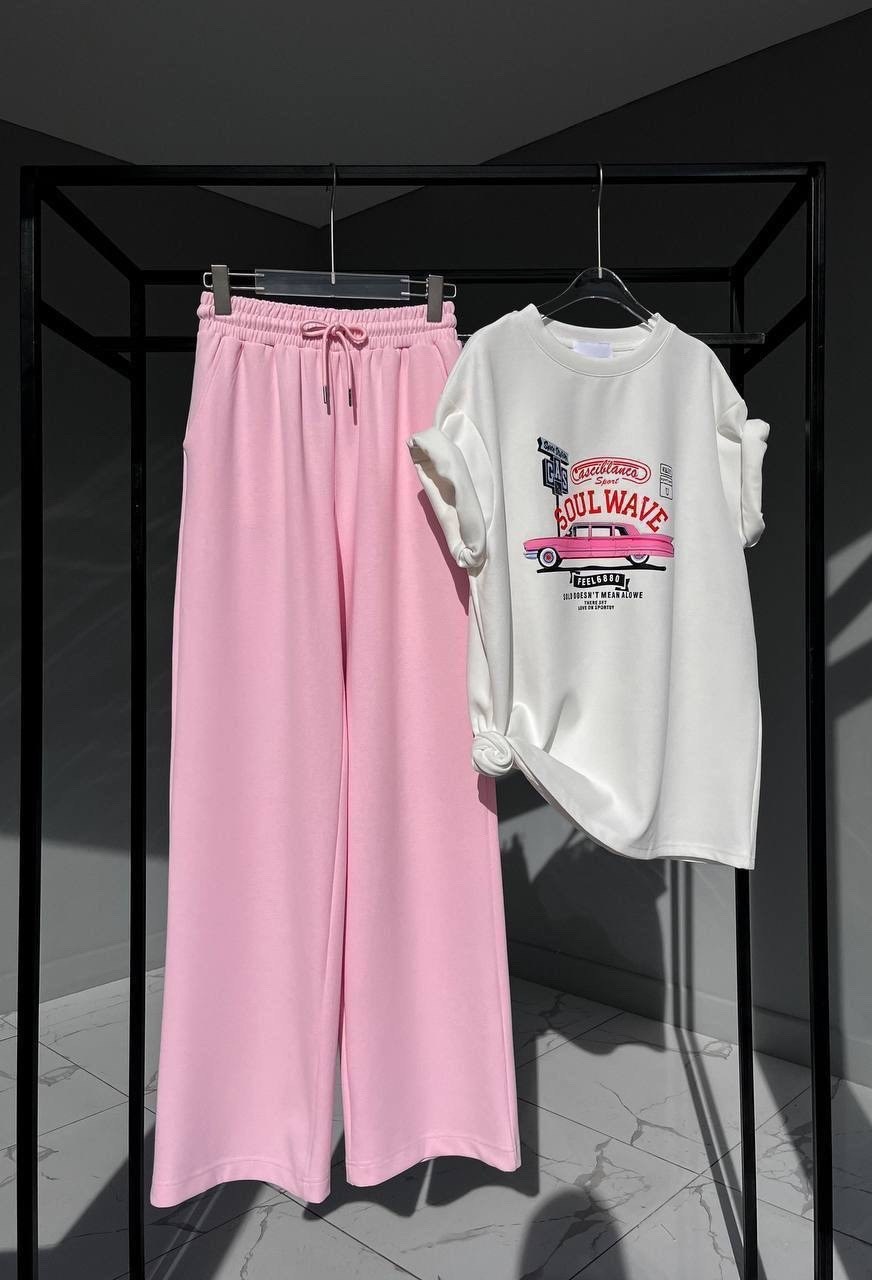 костюм двойка двухнитка,костюм двойка,женские костюмы,костюм двойка женская,костюм двойка штаны клeш и футболочка