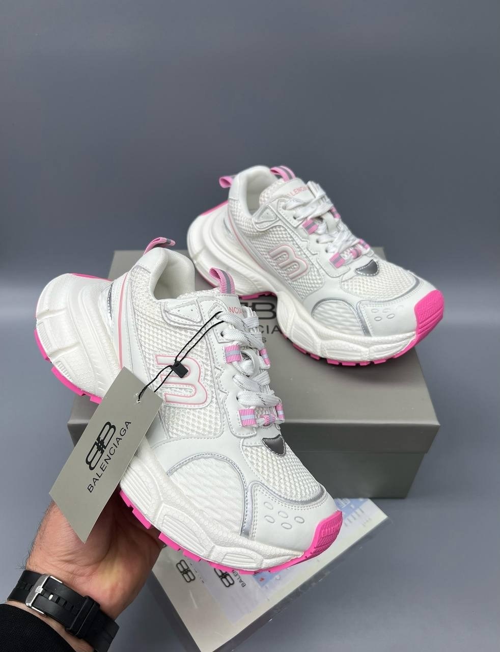 кроссовки женские balenciaga,кроссовки balenciaga,женские кроссовки balenciaga 3xl серебристые с розовым,кроссовки женские,женские брендовые кожаные кроссовки balenciaga premium