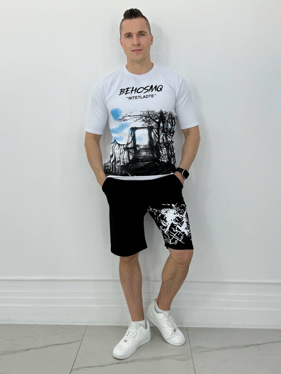 спортивные костюм мужские с шортами,костюм спортивный мужской с шортами и футболкой,мужской костюм с шортами,костюм летний с шортами и футболкой спортивный,костюм футболка с шортами kim store цвет чер