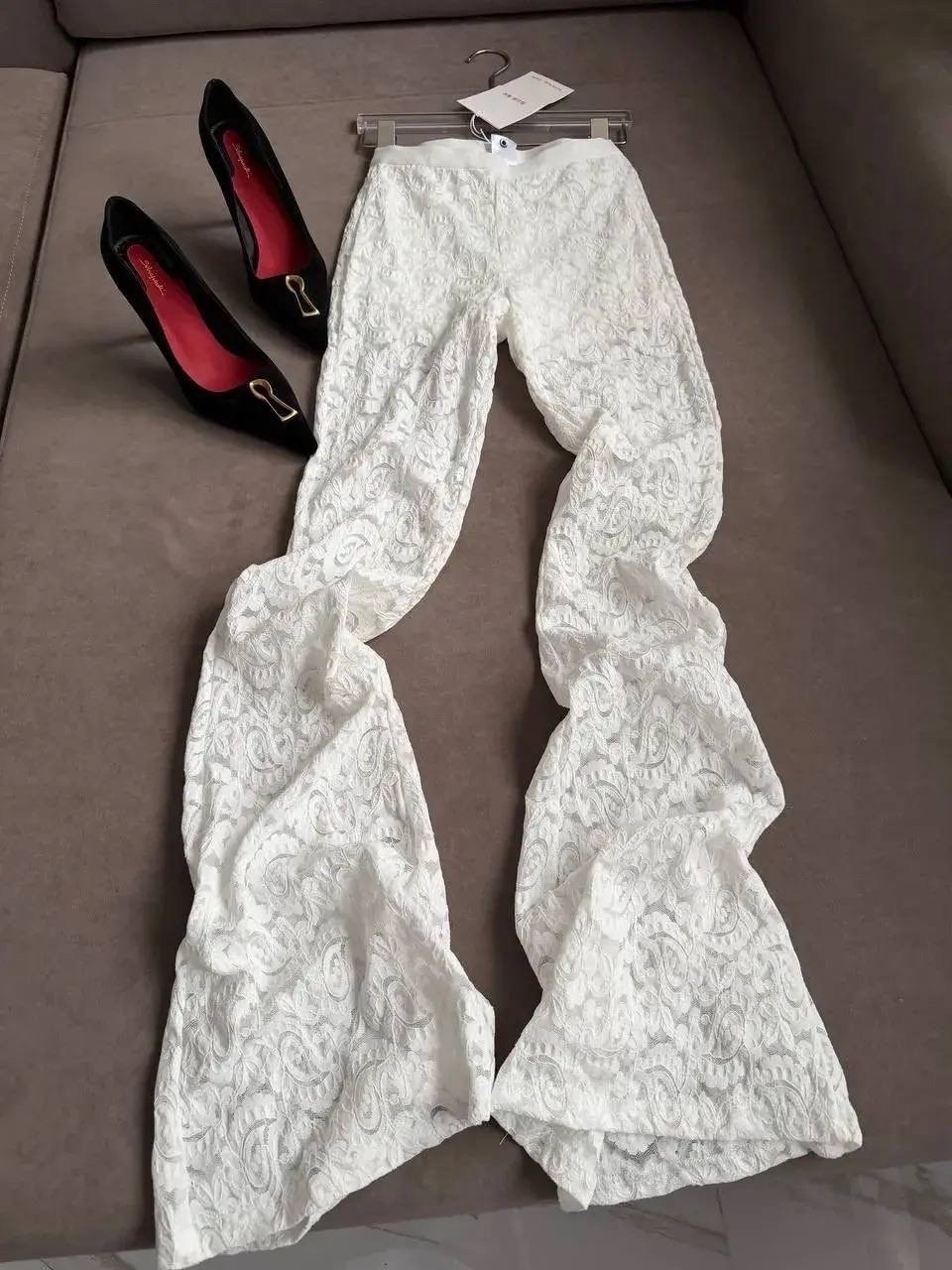 кружевные брюки,брюки с кружевом,брюки клеш из гипюра fati collection,кружевные белые брюки,кружевные штаны