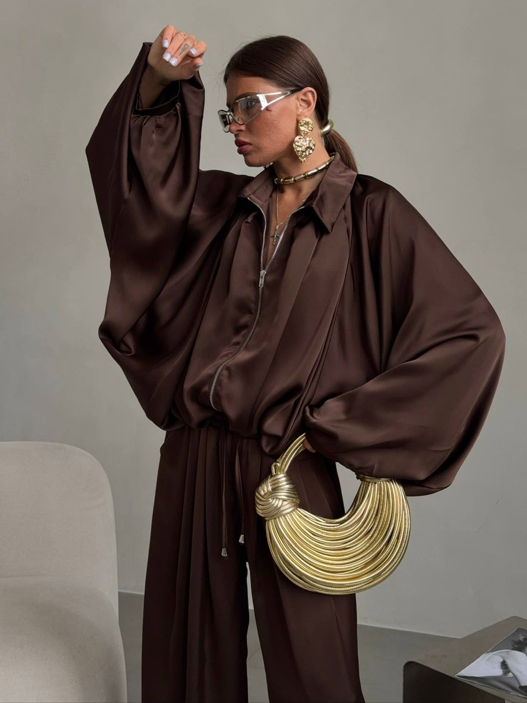 атласный костюм,костюм с брюками,костюм в пижамном стиле,комплект костюм