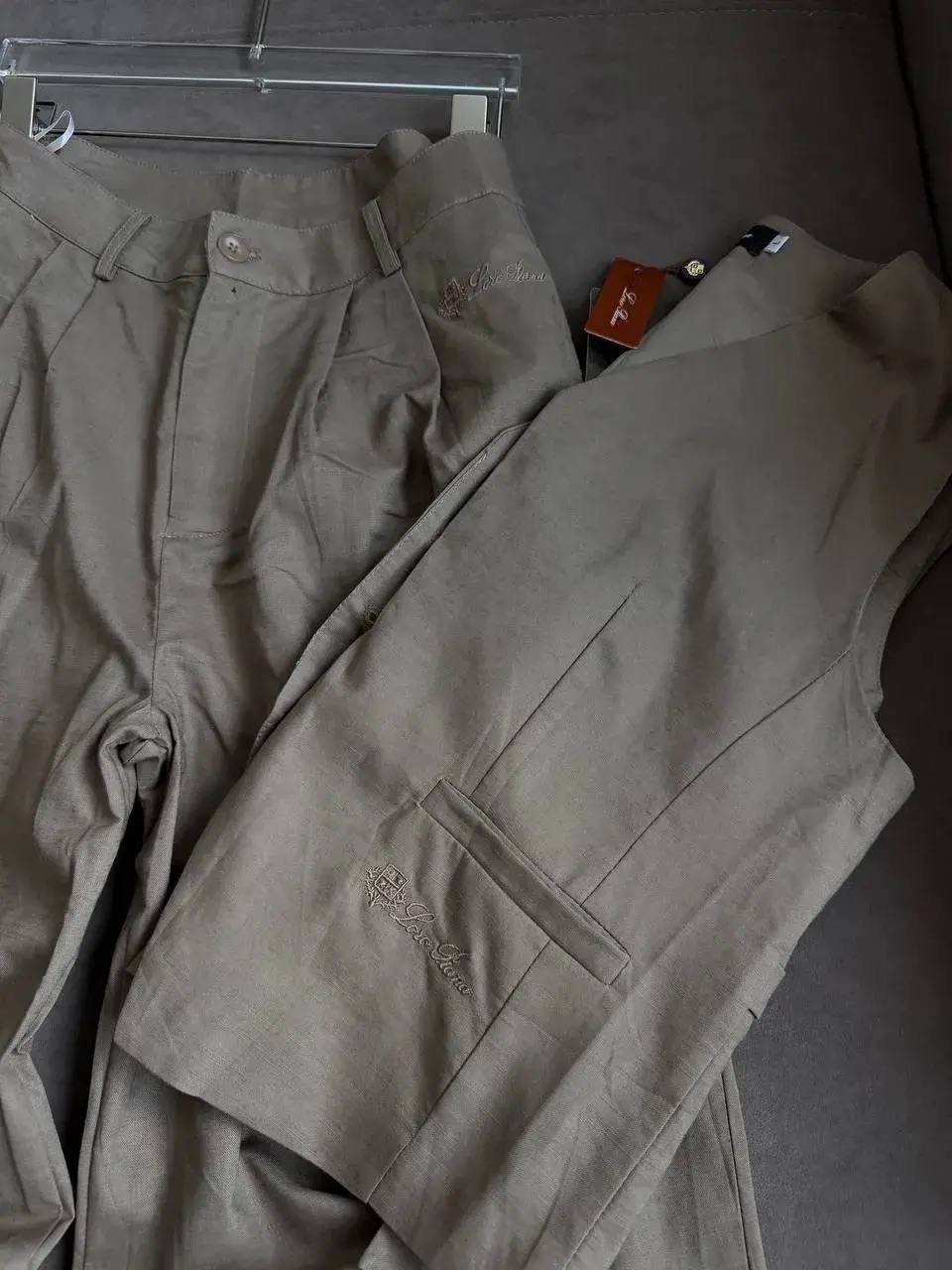 женский брючный костюм,жилет льняной,жилет женский,брючной костюм,льняной костюм с жилеткой женский