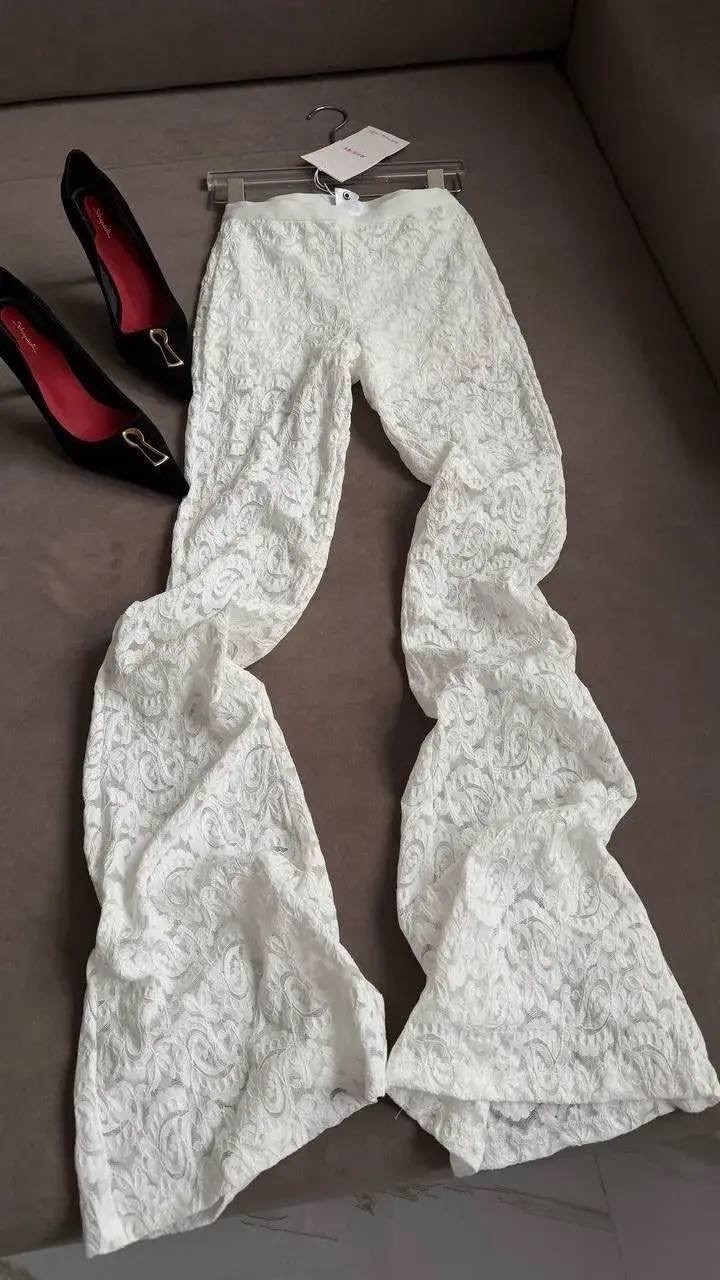 кружевные брюки,брюки с кружевом,брюки клеш из гипюра fati collection,кружевные белые брюки,кружевные штаны