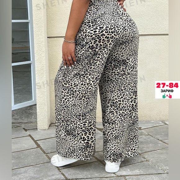 женские широкие брюки с леопардовым принтом,леопардовые брюки,леопардовые штаны,брюки прямого покроя с леопардовым принтом,брюки с леопардовым принтом
