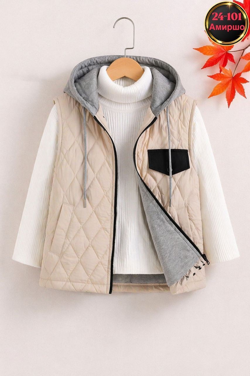 теплый жилет,жилет с капюшоном,жилет для девочек,детский жилет,жилетка с капюшоном