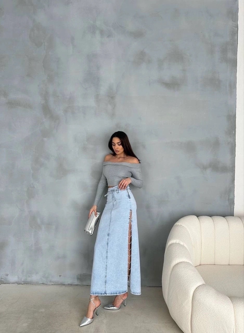 джинсовая юбка,длинная джинсовая юбка,юбка джинсовая макси с разрезом,юбка джинсовая макси с разрезом спереди,юбка джинсовая миди с разрезам