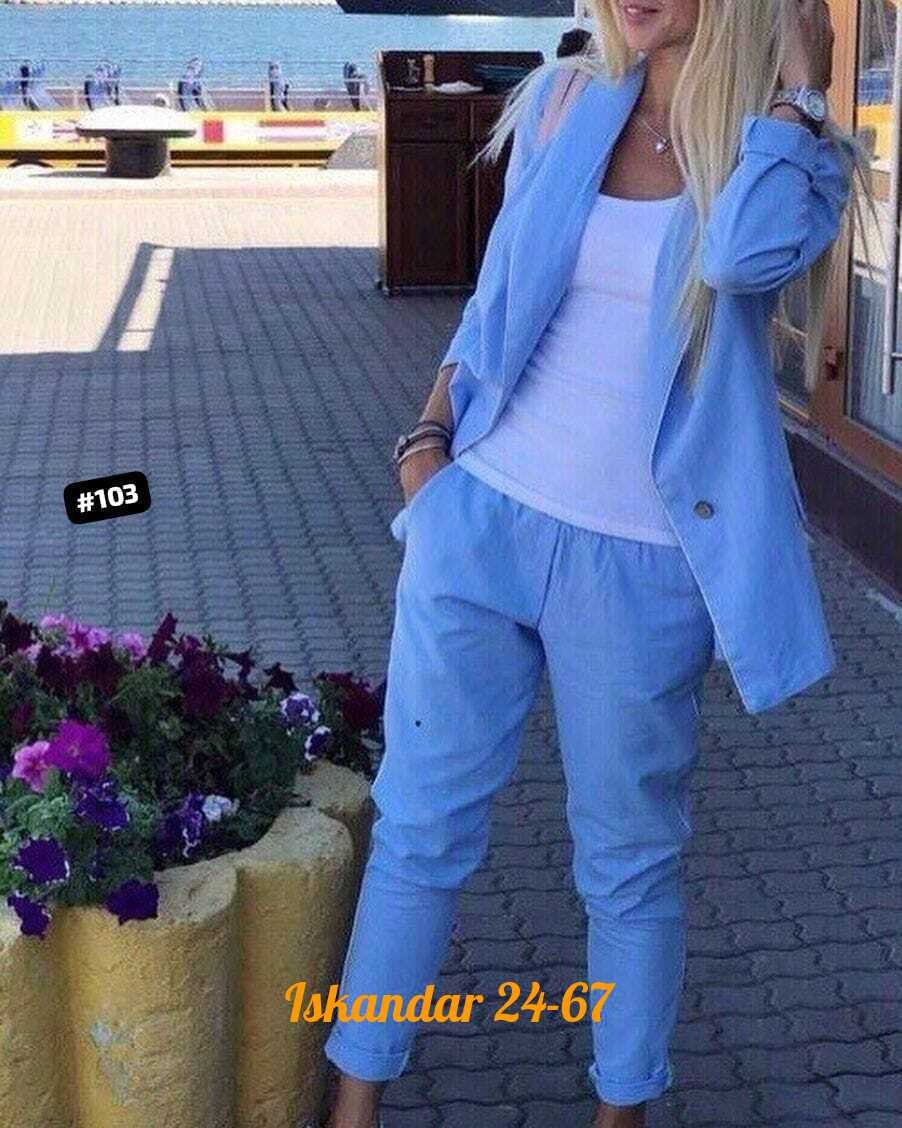 костюм двойка женская,голубой брючный костюм женский,брючный костюм женский летний,костюм женский брючный летний двойка,костюм двойка лен