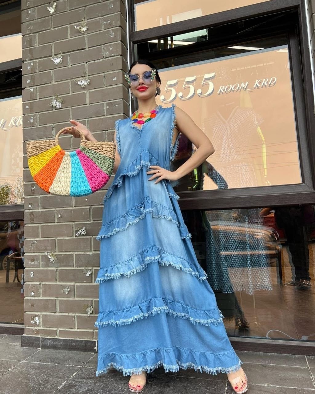 джинсовая платье,длинные сарафаны,модное платье,сарафан с оборками,платье в стиле