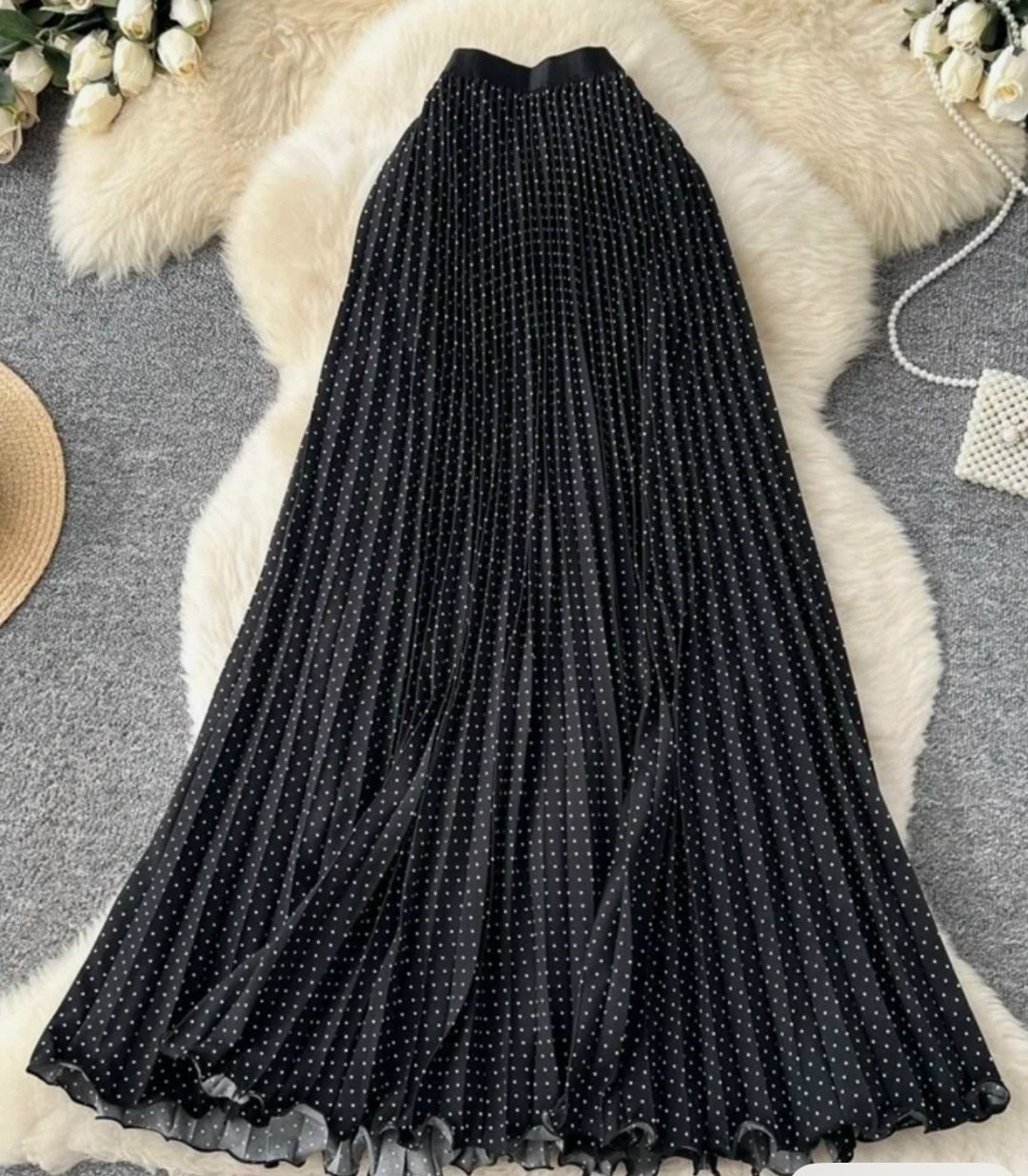 юбка женская плиссированная,женская юбка в горошек,юбка в горошек,плиссированная юбка в горошек,черная юбка в горошек