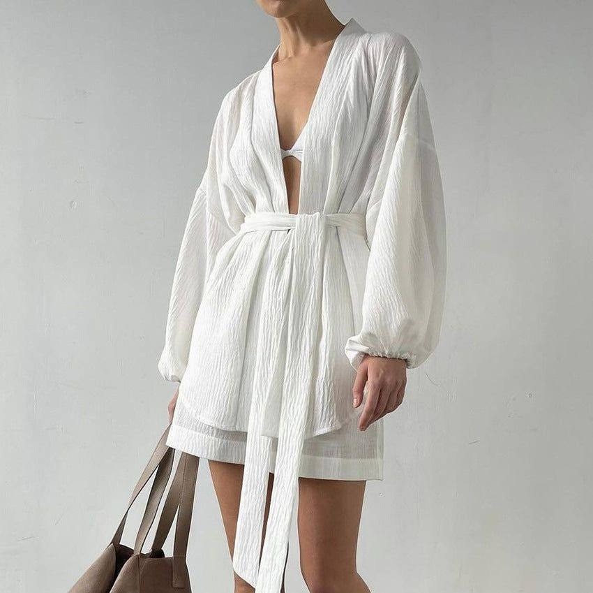 костюм белый,кимоно халат муслин,халат с карманами,халат с длинными рукавами,шелковые халаты