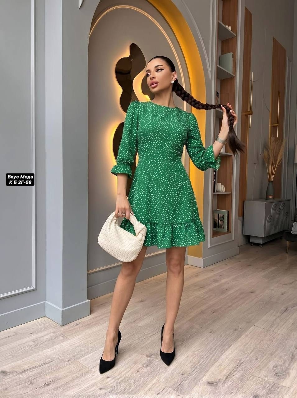 зеленое платье в горох,платье,платье женской,платье женское зеленое,платье зеленое