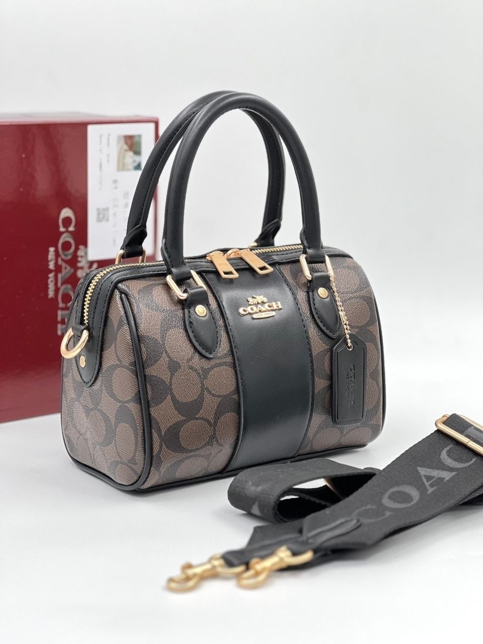 сумка coach,сумка женская coach,coach сумка rowan satchel in signature canvas,сумка с фирменным покрытием coach,сумка coach коричневый