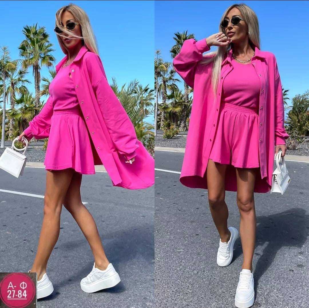 женский костюм с шортами, ,модная ,костюм розово,костюм тройка женский