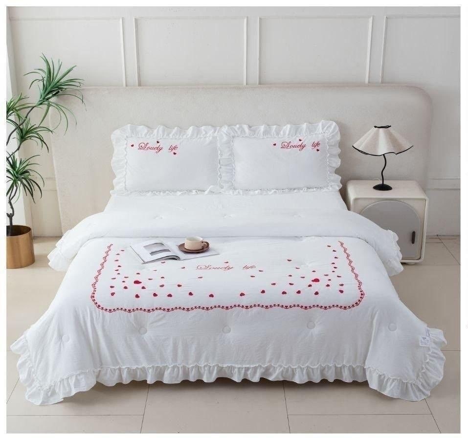 комплект одеяло,постельное белье,постельное белье с рюшами и вышивкой евро angelo custode,комплект постельного белья,комплект постельного белья с готовыми одеялами