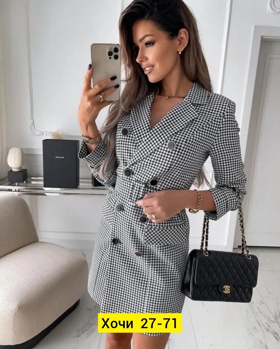 женский длинный пиджак в клетку,платье пиджак гусиная лапка,платье пиджак в клетку с поясом,платье пиджак в клетку,офисное женское классическое свободное платье из твида с отложным воротником и принто
