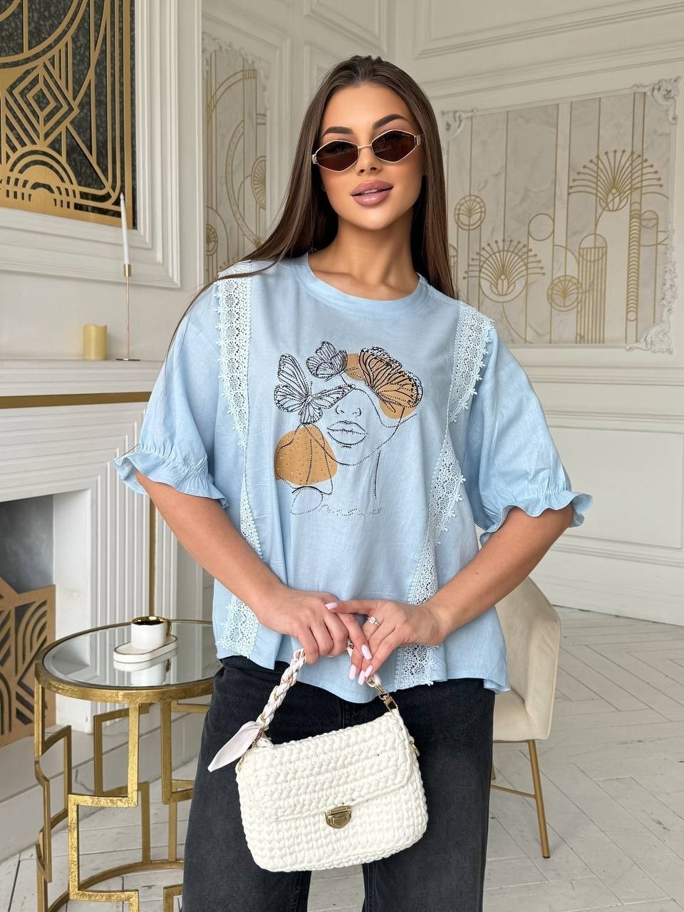 женская футболка,стильная блуза,блузка женская,голубая блуза,футболка