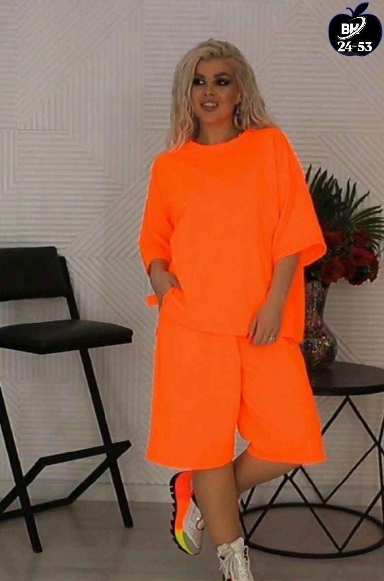 оранжевый костюм с шортами женский,костюм оранжевый,женский костюм двойка,летний женский костюм,костюм двойка
