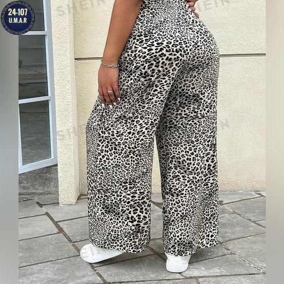 брюки chicever женские с леопардовым принтом,женские широкие брюки с леопардовым принтом,брюки леопардовые,брюки прямого покроя с леопардовым принтом,женские широкие брюки twotwinstyle с леопардовым п