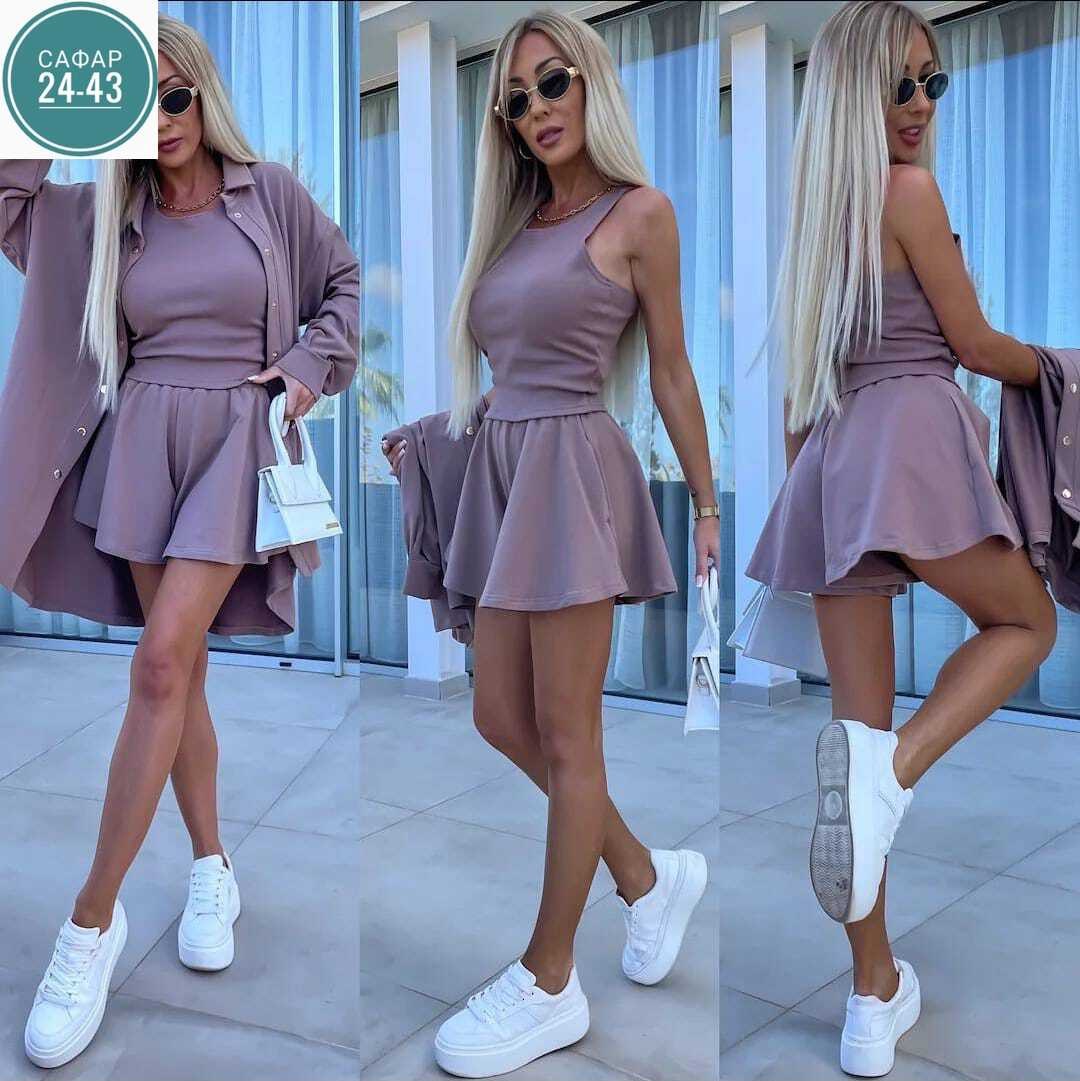 женский костюм с шортами,костюм женский тройка,летние костюмы,костюм тройка с шортами женский,костюм с юбкой