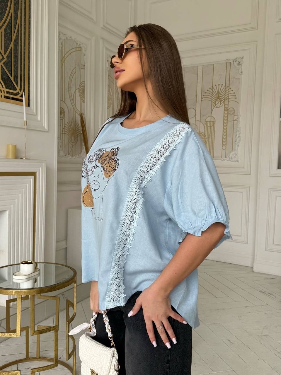 женская футболка,стильная блуза,блузка женская,голубая блуза,футболка