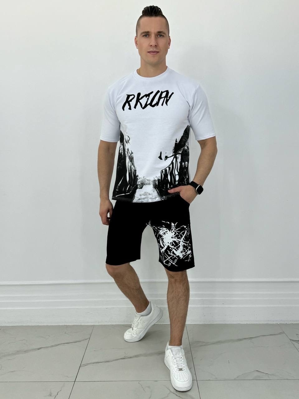 спортивные костюм мужские с шортами,костюм спортивный мужской с шортами и футболкой,мужской костюм с шортами,костюм летний с шортами и футболкой спортивный,костюм футболка с шортами kim store цвет чер