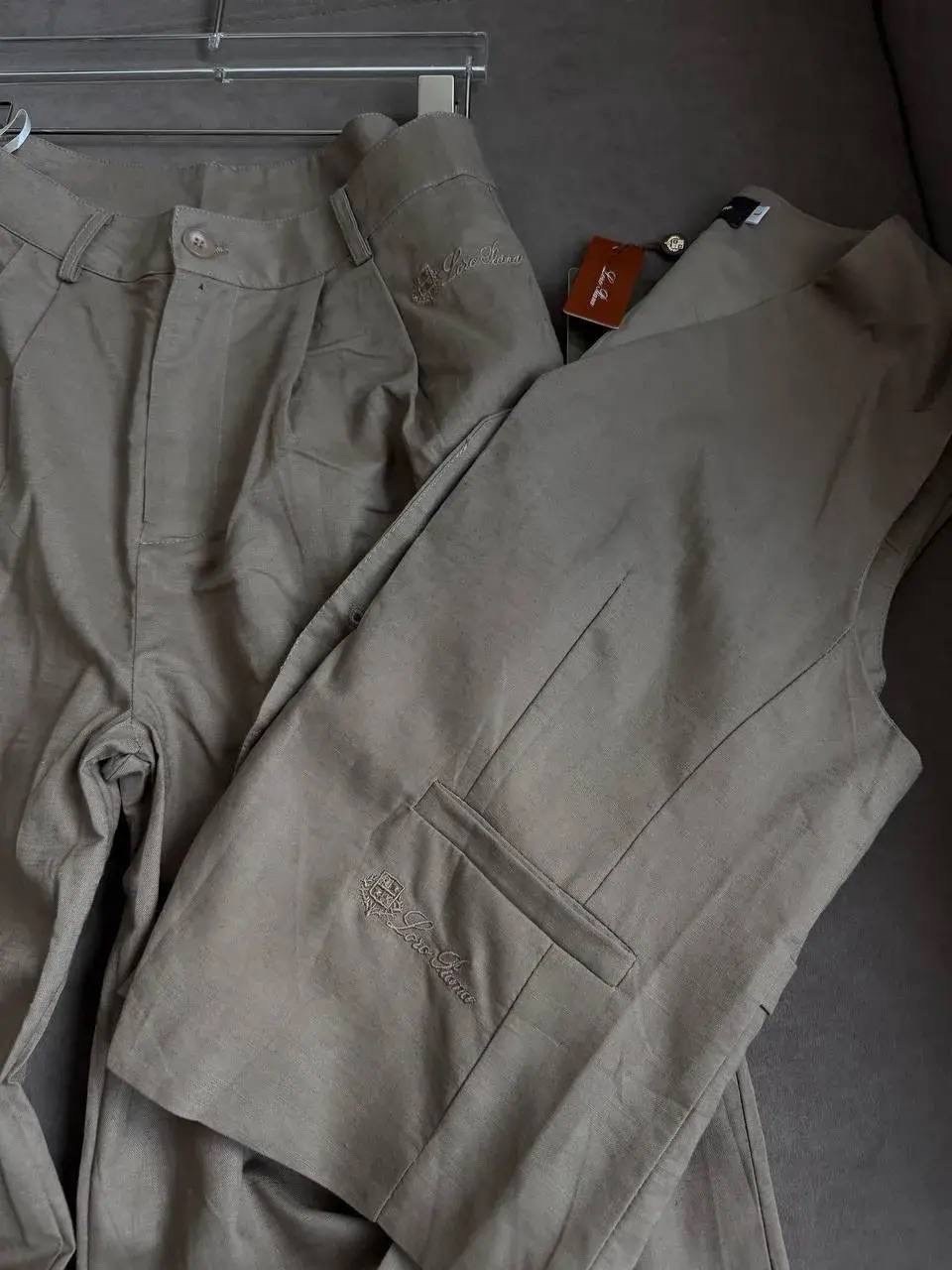 женский брючный костюм,жилет льняной,жилет женский,брючной костюм,льняной костюм с жилеткой женский