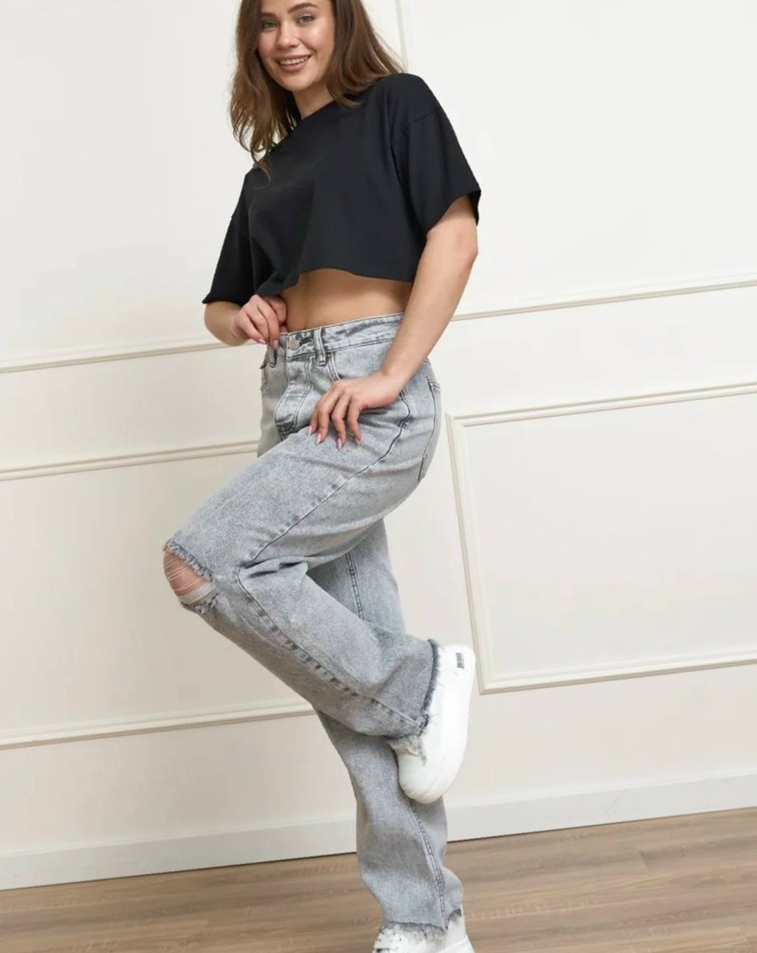 джинсы широкие рваные,серые широкие джинсы,серые джинсы,джинсы женские,джинсы оверсайз