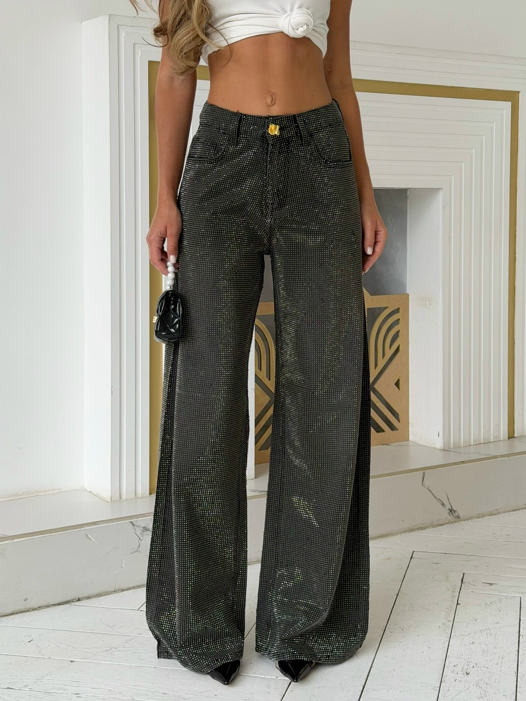 брюки с пайетками,джинсы со стразами,брюки стразами,женские джинсы со стразами,широкие брюки