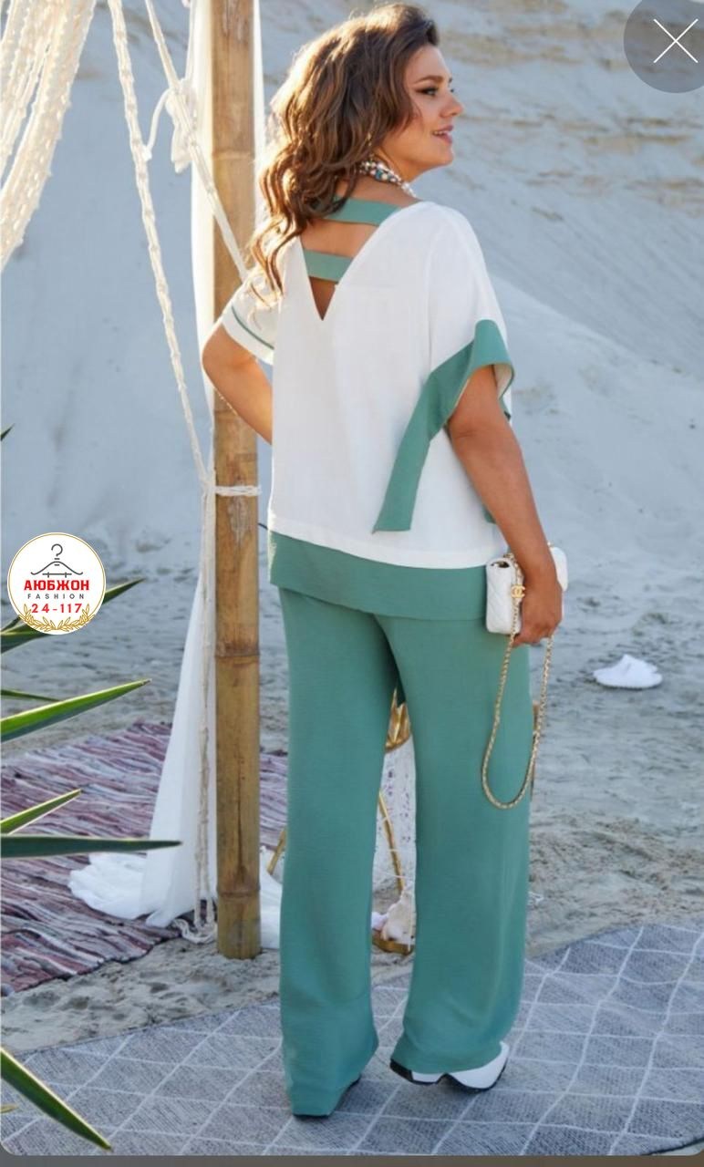 летние костюмы женские,костюм vittoria queen 24783 двойка бирюзовый,летний брючный костюм женский 2025,летний брючный костюм,брючный комплект