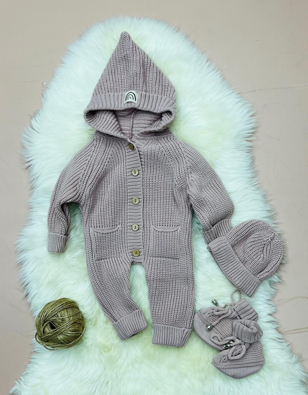 вязаный комбинезон для новорожденных с капюшоном,вязаные комбинезоны для новорожденных,вязаный комбинезон,комплект вязаный,комбинезон детский вязаный