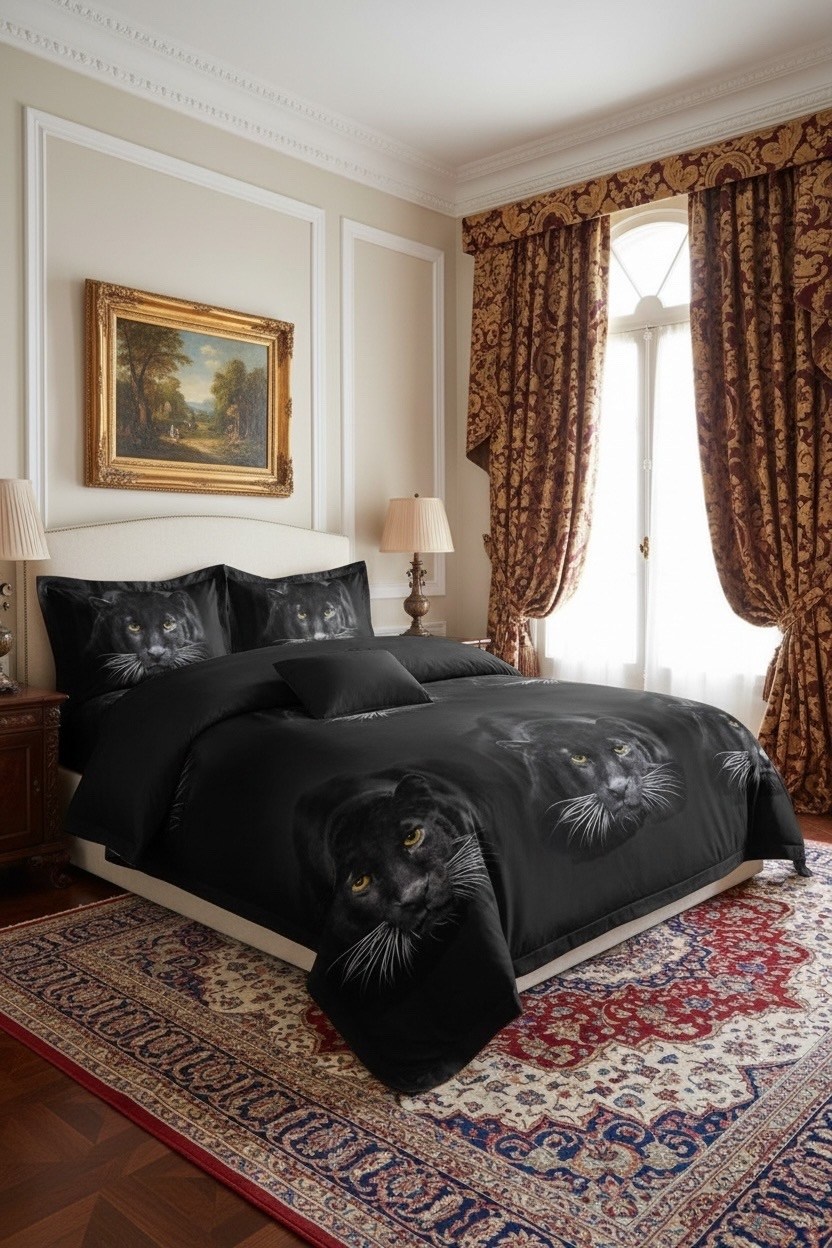 постельное 3д пантера,постельное белье из сатина 3d "черная пантера" 1,5 спальное,постельное белье 5д сатин гепард,постельного белья,постельное бельё евро пантера