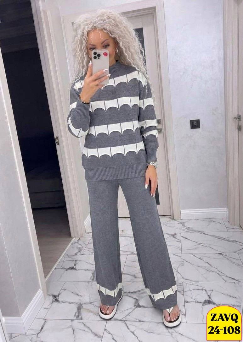 костюм трикотажный вязаный с брюками теплый miss merry jayne 257931571,вязаный костюм женский,костюм женский,трикотажный костюм с брюками и кофтой в полоску aisha comfort,трикотажный костюм с брюками
