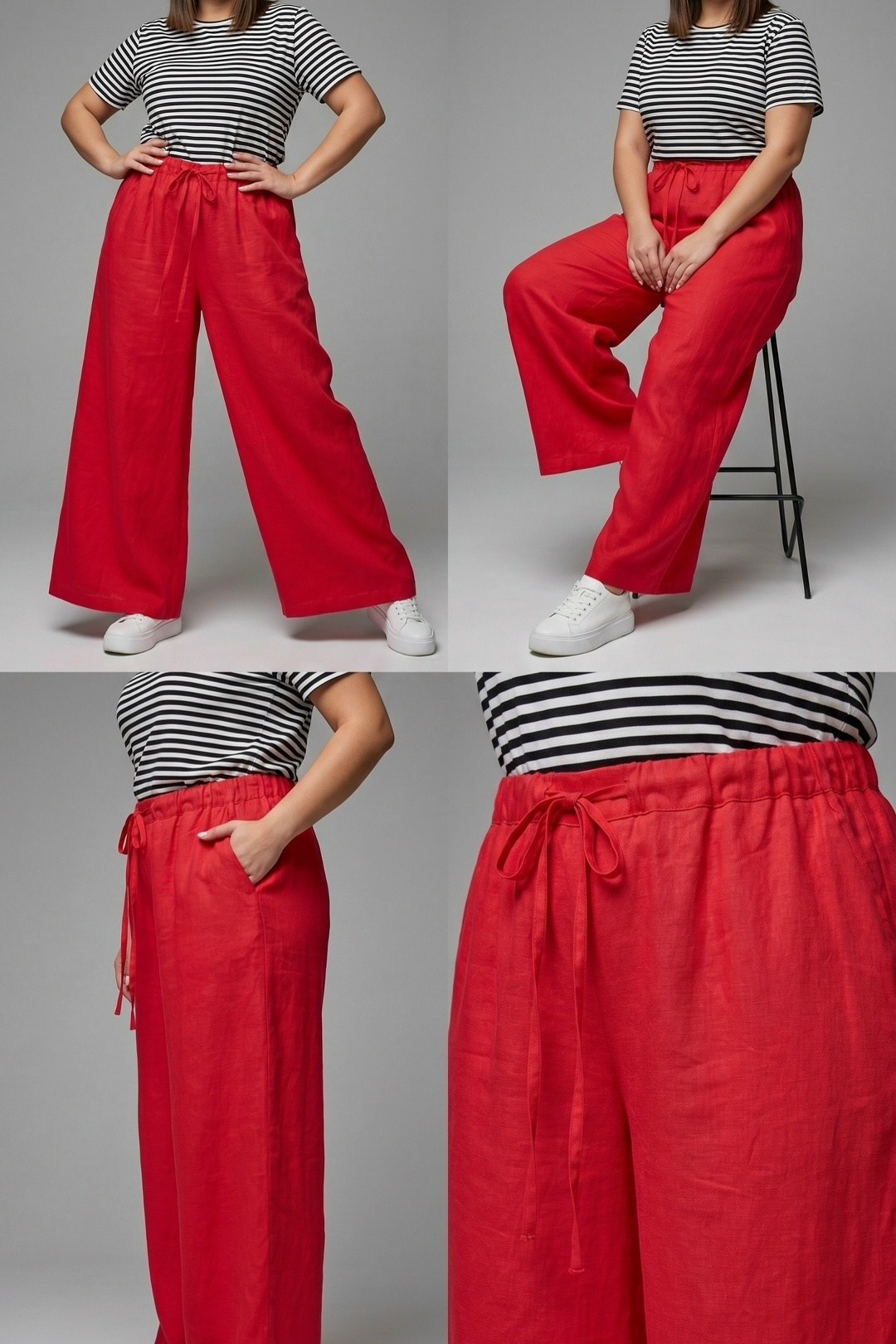 брюки льняные,красные брюки палаццо,брюки с широкими штанинами,широкие брюки,брюки женские